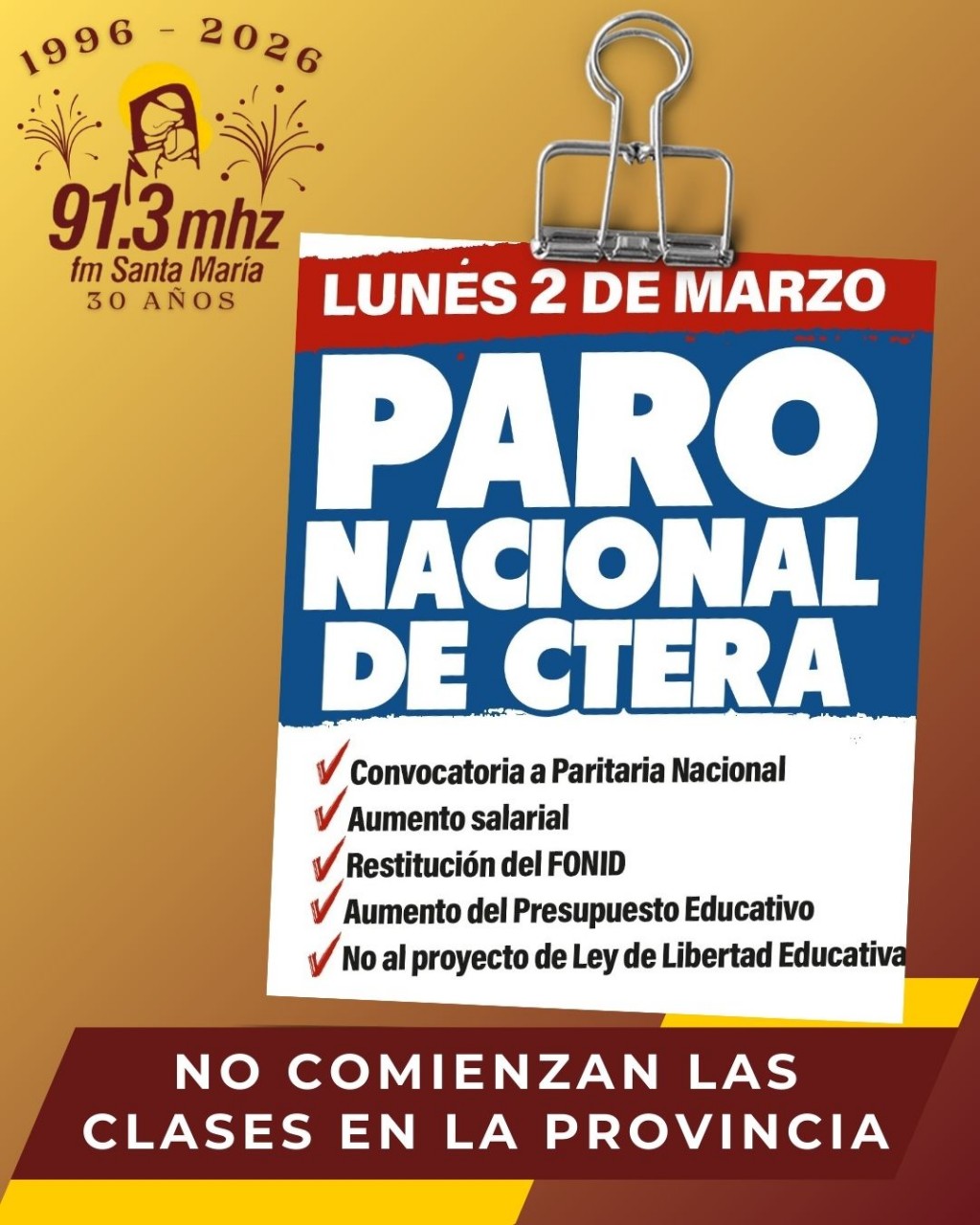 PARO DOCENTE EN EL INICIO DE CLASES