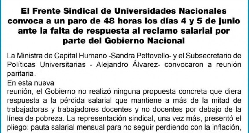 LOS DOCENTES UNIVERSITARIOS PARAN POR 48 HORAS
