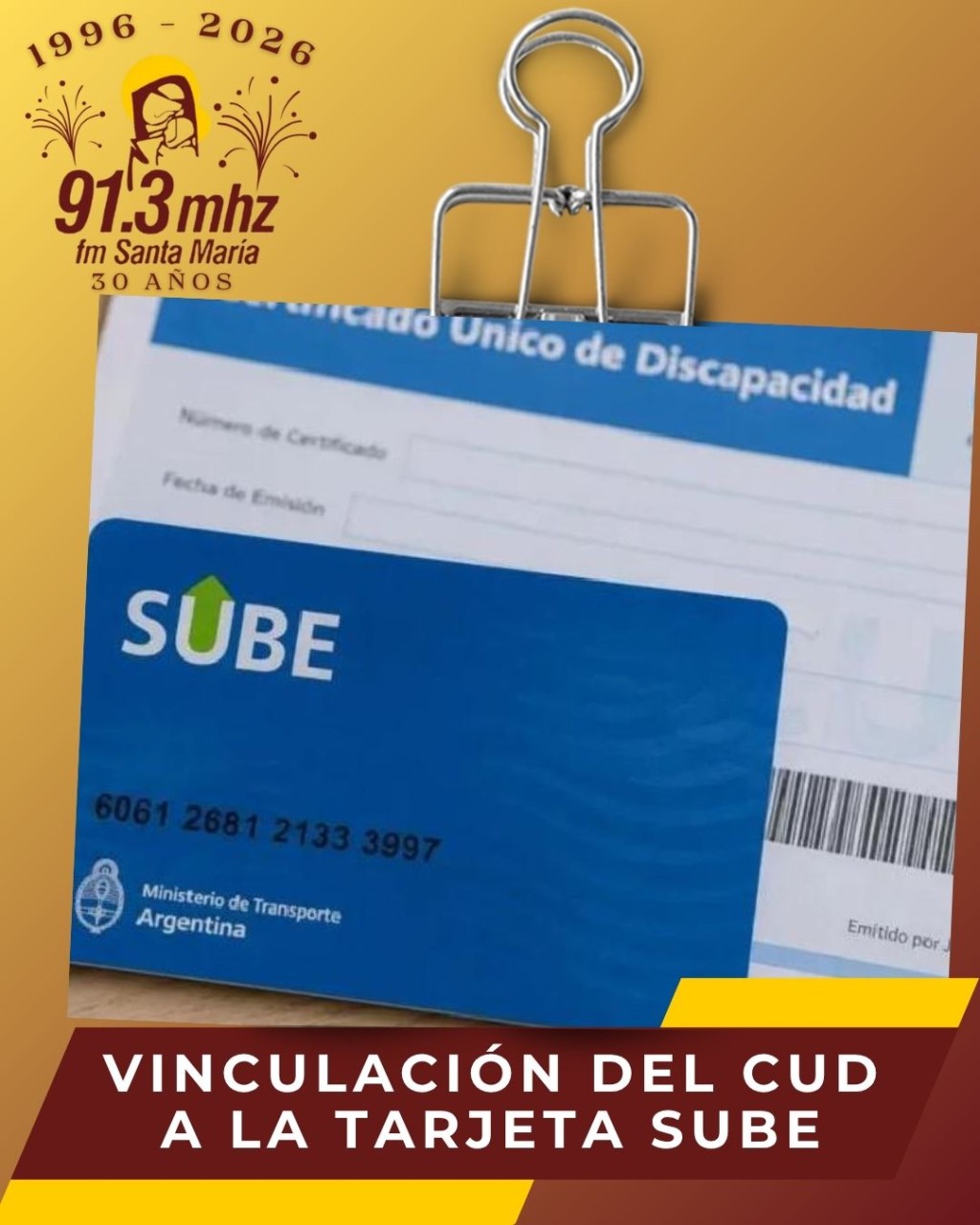 VINCULACI&Oacute;N DEL CUD A LA TARJETA SUBE
