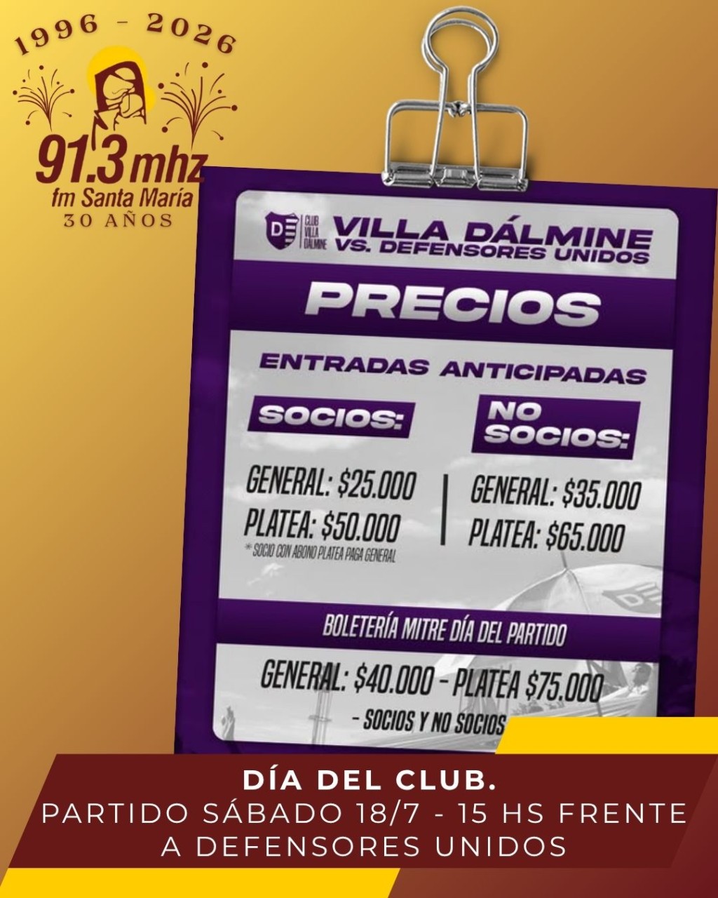 VILLA D&Aacute;LMINE IMPLEMENTAR&Aacute; EL D&Iacute;A DEL CLUB
