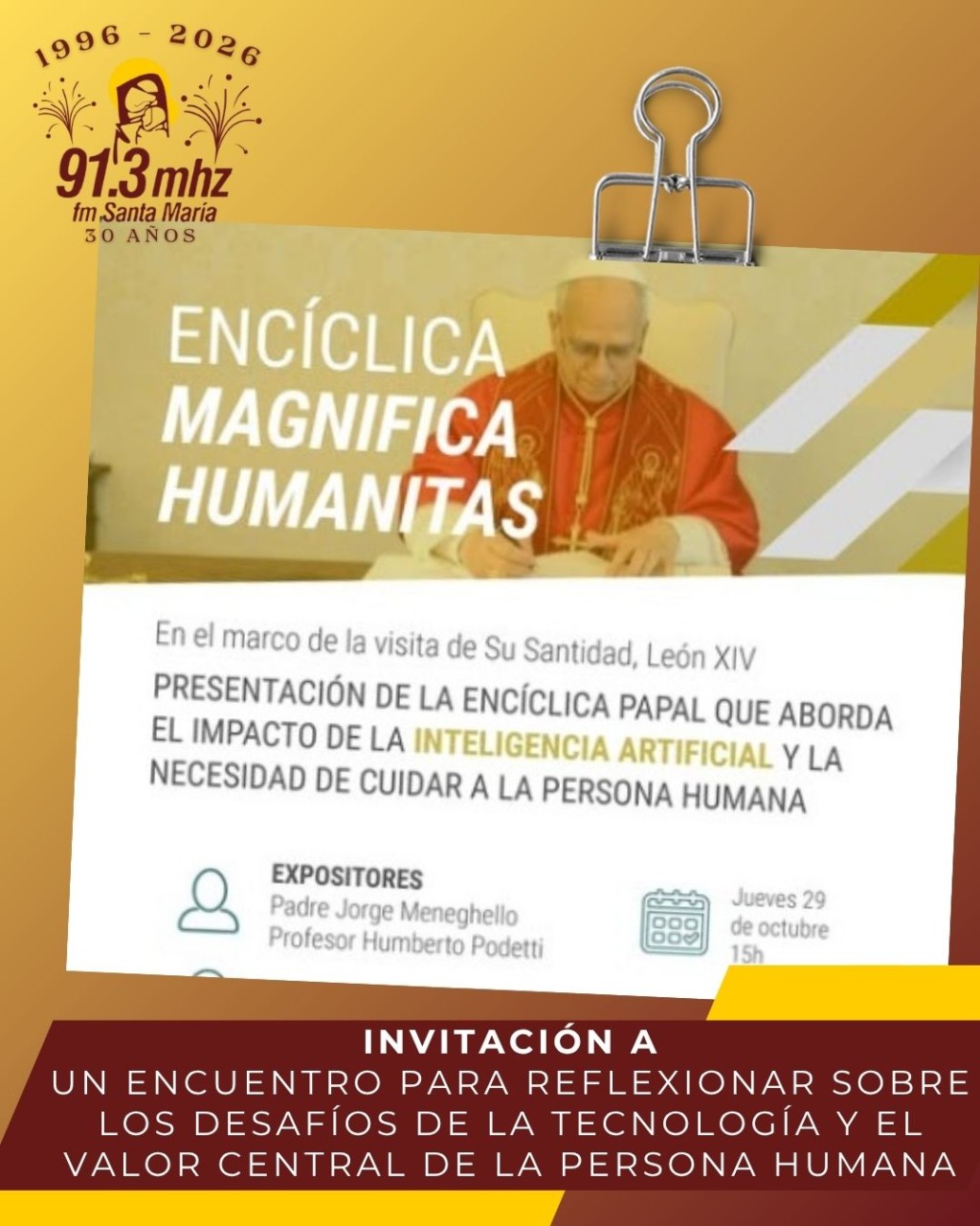 REFLEXI&Oacute;N SOBRE LA ENC&Iacute;CLICA "MAGN&Iacute;FICA HUMANIDAD"